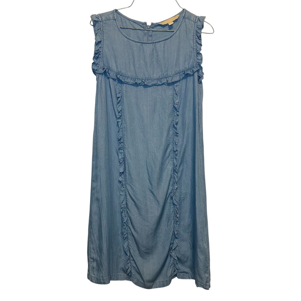 Hope & Harlow Shift Dress Womens 6 Blue Chambray Denim Ruffle Americana Western